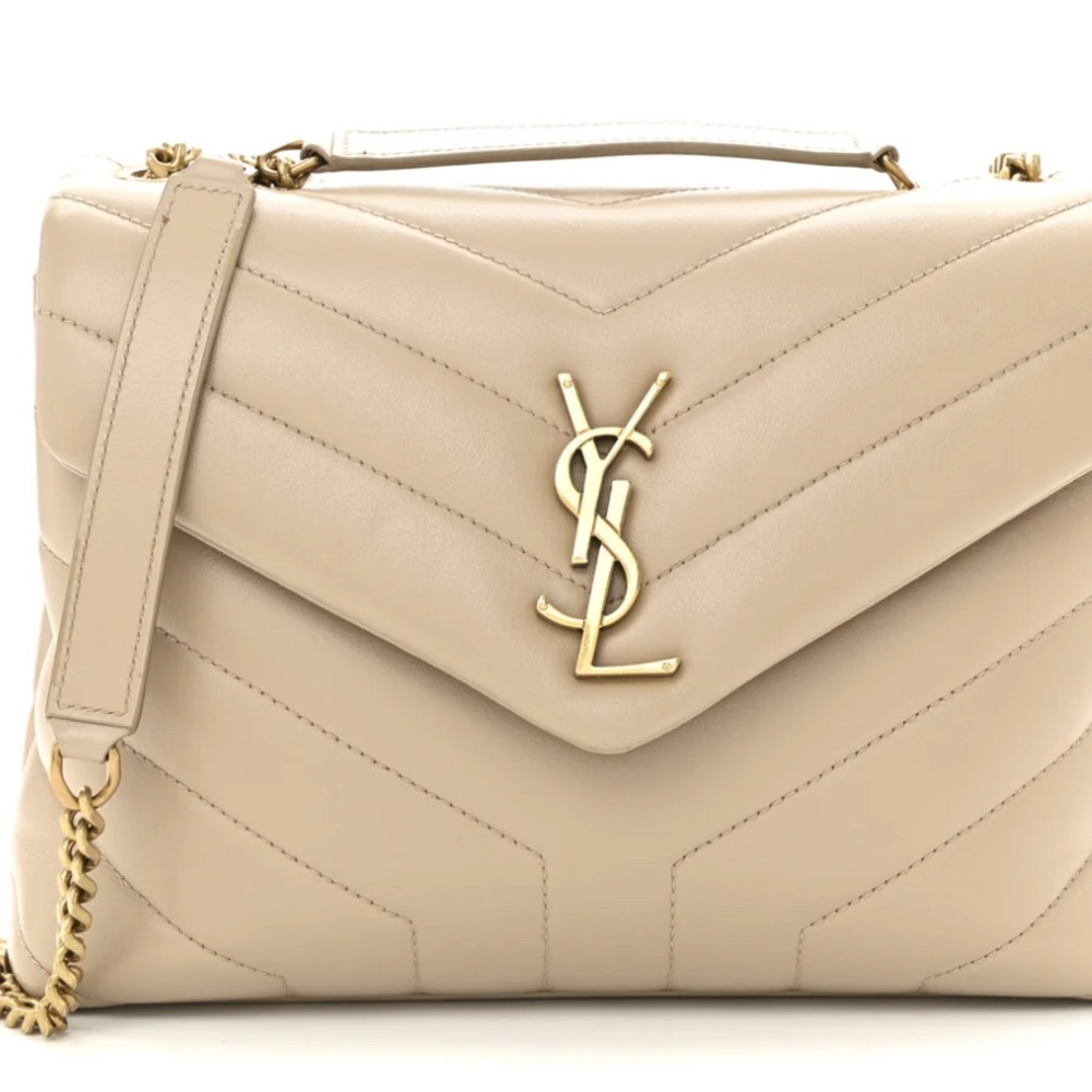 Calfskin Y Quilted Monogram Small Loulou Chain Satchel Dark Beige